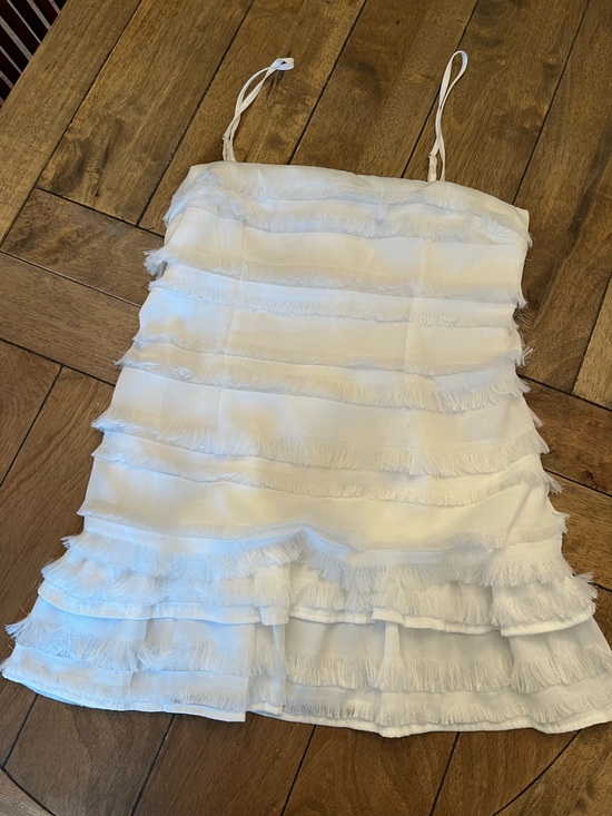 Princess Polly Dresses & Skirts - Princess Polly White Fringe Mini Dress with Adjustable Straps Size 8